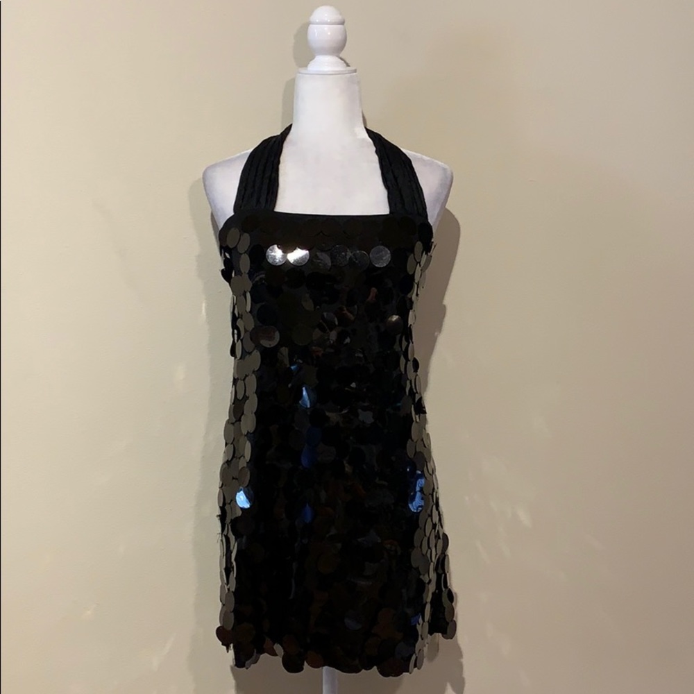 NWT Alice + Olivia Sequin Silk Bow Halter Dress - Picture 2 of 7